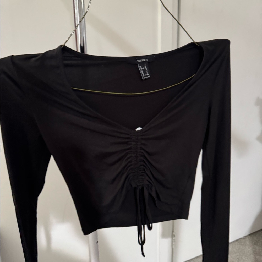 Forever 21 Black Ruched V-Neck Blouse